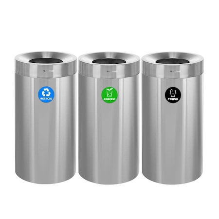Alpine Industries Trash Can, Stainless Steel Brushed, Stainless Steel/Plastic ALP475-27-R-T-CO